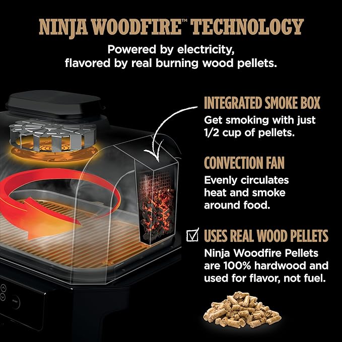 Ninja OG951 Woodfire Pro Connect Premium XL Outdoor Grill & Smoker, Bluetooth, App Enabled, 7-in-1 Master Grill, BBQ Smoker, Outdoor Air Fryer, Woodfire Technology, 2 Built-In Thermometers, Black/Blue