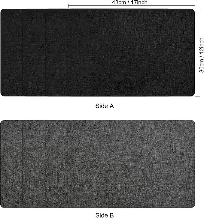 Myir JUN Dual Sided Faux Leather Place Mats Set of 4, Indoor & Outdoor Placemats - Non-Slip, Washable, Square (Gray Black)