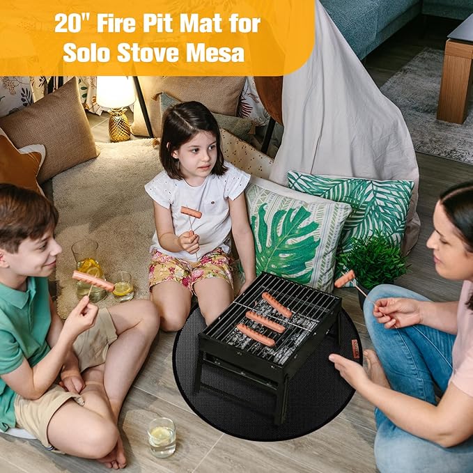 20" Fire Pit Mat for Solo Stove Mesa,Tabletop Fire Pit, Fireproof Mat for Under Fire Pit, Heat Resistant Round Cover for Outdoor BBQ, Reusable Waterproof Pad, Non-Slip for Table Top Protection