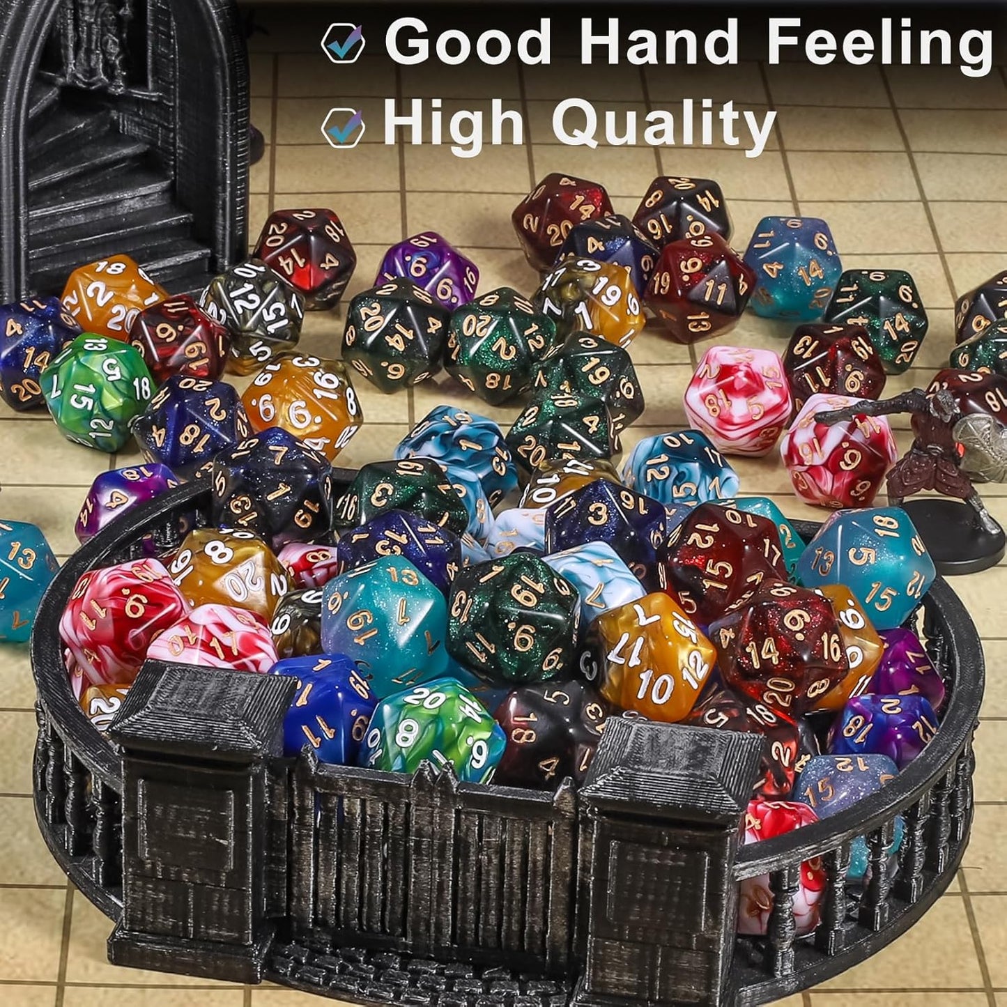 CiaraQ DND Polyhedral Dice (100pcs) with A Dice Bag Compatible with Dungeons and Dragons DND RPG MTG Role Playing Table Games (D20 dice, 10 Two Colors-100pcs)