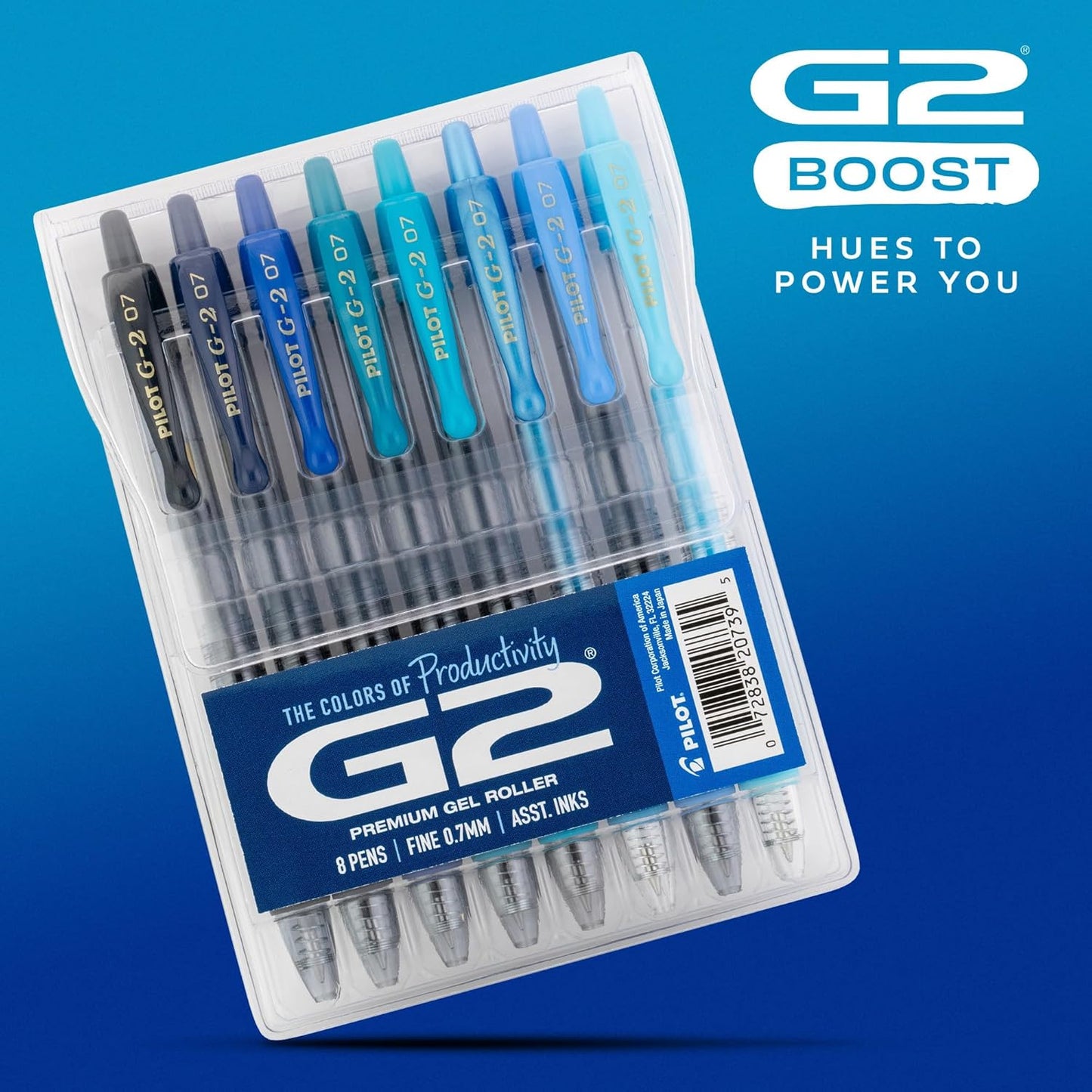 PILOT G2 Premium Gel Roller Pens, Fine Point Gel Pens, Boost Blue Pack, The Colors of Productivity, Assorted - Ideal for School, Journaling, & Office Writing
