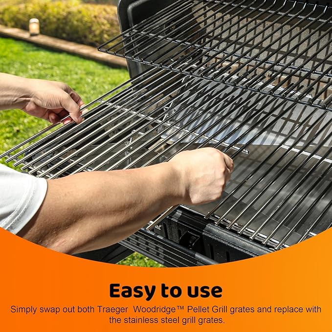 Stainless Steel Cooking Grates for Traeger Woodridge Pellet Grill, Grill Grids Compatible with Traeger Sear Grate, Grill Grates Replacement Parts for Traeger Grill Accessories,2 Pack