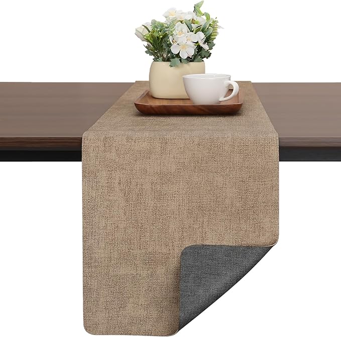 Table Runners 55 Inches Long, Dual-Sided Faux Leather Farmhouse Table Runner Waterproof Heatproof Non-Slip for Living Room Party Home Decor Holiday Decorations(Gray Beige, 15 x 55 Inch)