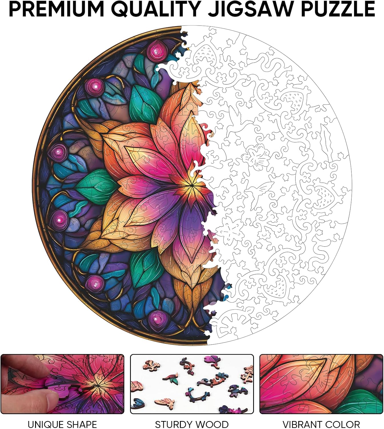 Dream Lotus Wooden Puzzles, 500 Pieces Jigsaw Puzzles 16.5x16.5 inch, Unique Design Wooden Puzzles for Adults and Kids, Family Game Gift