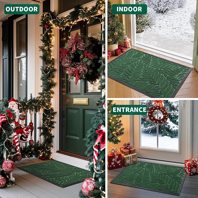 Yimobra Front Door Mat Outdoor Indoor, 29.5x17 All-Season Waterproof Door Mat Outside Entrance, All-Weather Non-Slip Outside Doormat for Garage Patio Entryway, Green