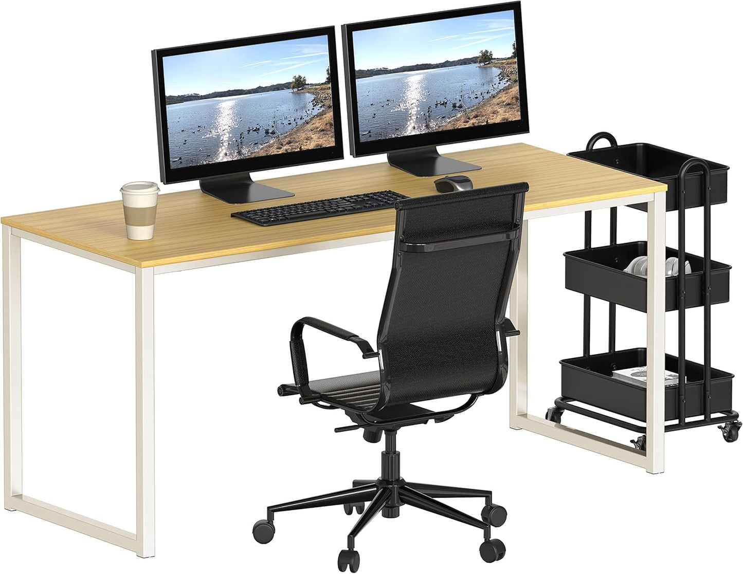 SHW Mission 55-Inch Home Office Computer Desk, Oak