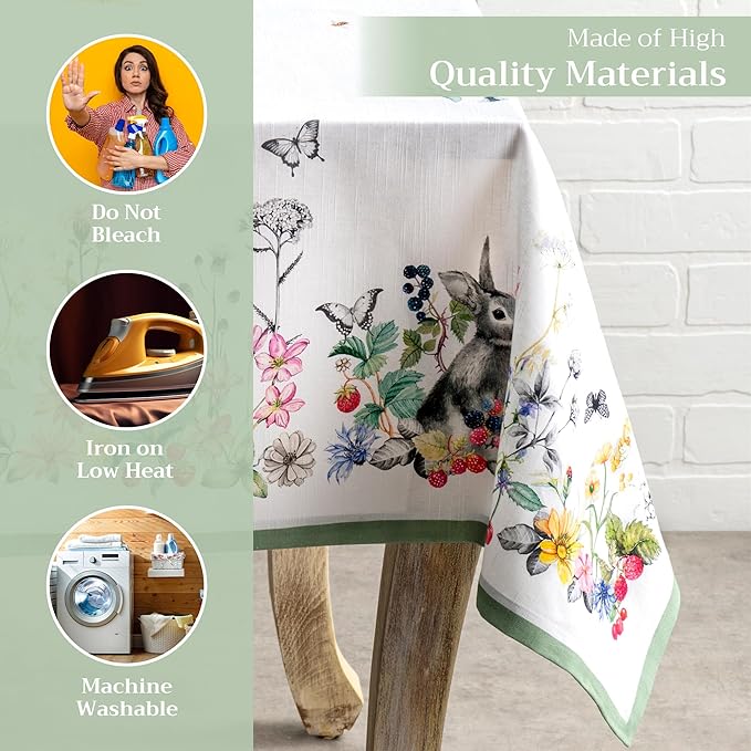 Maison d' Hermine Table Cloth Rectangle Table 100% Cotton 54 x 72 Inches Tablecloth Reusable Decorative Everyday Use for Dining Room, Farmhouse, Home Party, Festive & Wedding Spring Summer - Printemps