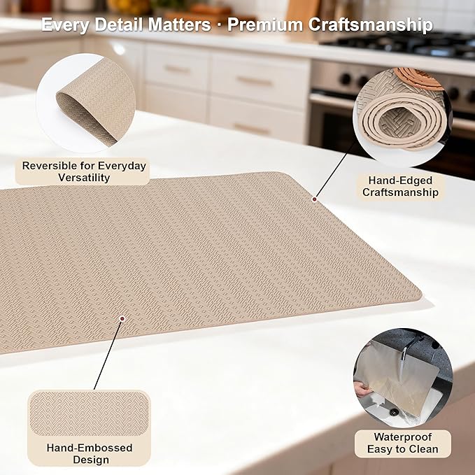 Faux Leather Placemats Set of 4 – 17x12 Inch Vinyl Table Mats, Heat Resistant, Non Slip, Wipeable & Washable, Easy to Clean Dining Table Decor for Kitchen & Dining Room（Light Taupe）