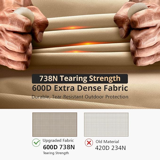 738N Max Tension, Gas Fire Pit Cover Square, Fits for 29/30/31/32 Inch, 600D Upgraded Extra Dense Heavy Duty Fabric, Waterproof, Tear Resistant, Outdoor Fire Table Cover, 32''L x 32''W x 24''H -Beige