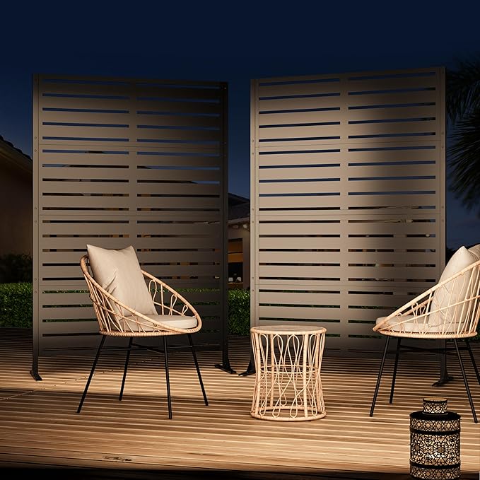 Modern Shade Metal Privacy Screen Outdoor 72" H x 48" W, Stable & Durable Privacy Fence Panels for Instant Privacy & Space Division, Freestanding Decorative Patio Screens for Outdoor, Black (2 Panel)