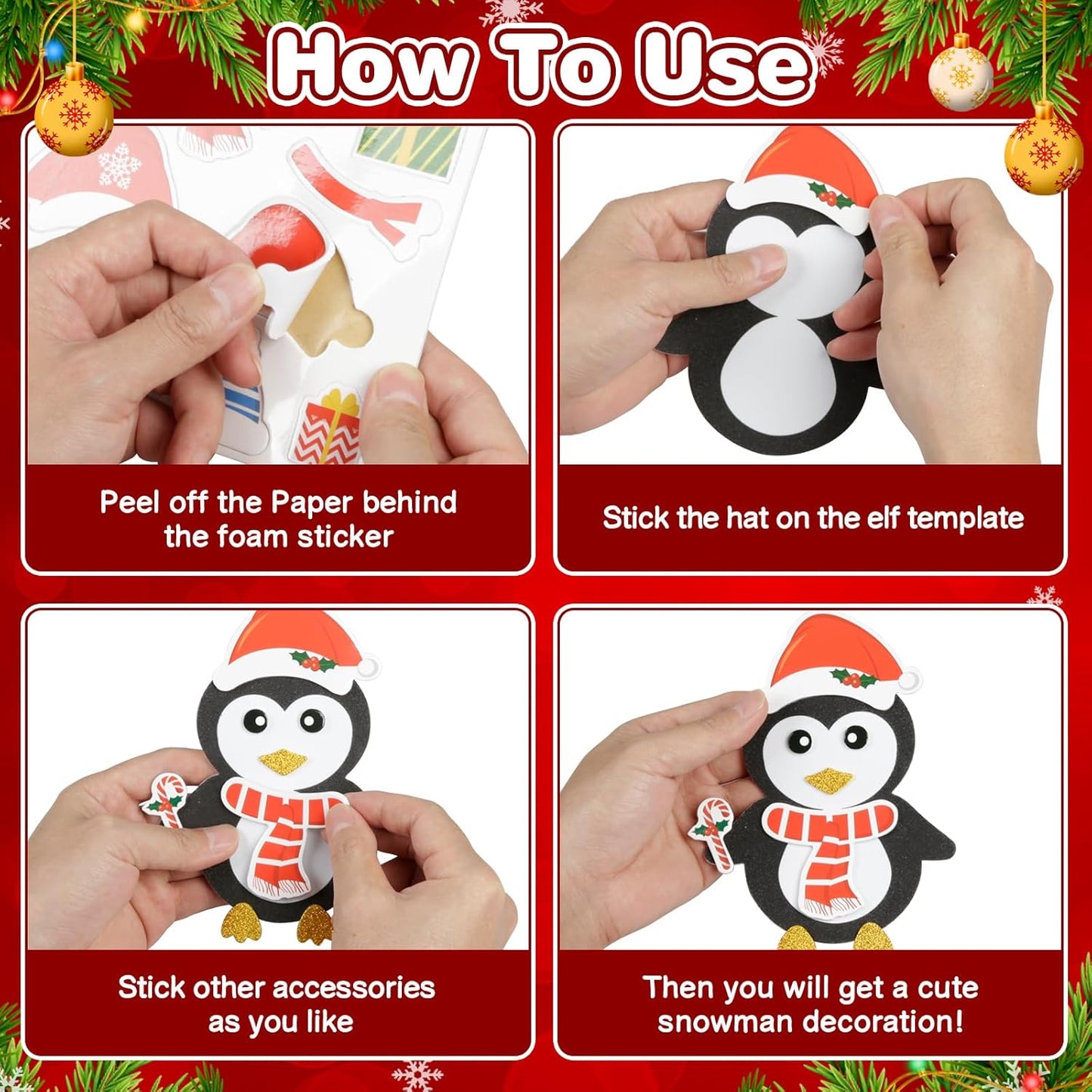 Fennoral 12 Pack Penguin Crafts for Kids Make You Own Penguin Foam Christmas Ornaments DIY Arts and Crafts for Kids Girls Boys Chirstmas Party Supplies Winter Xmas Tree Decoration