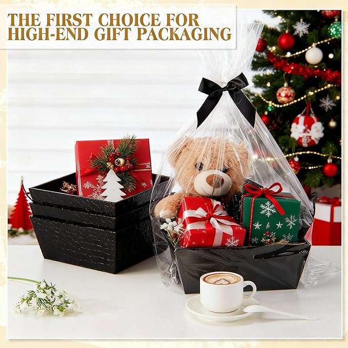Wonderjune 20 Pcs Valentines Day Gift Baskets Empty To Fill Baskets For Gifts Empty With Gift Bag Bow Valentines Gifts Storage Basket Bulk for Wedding Party Wrapping(Black)