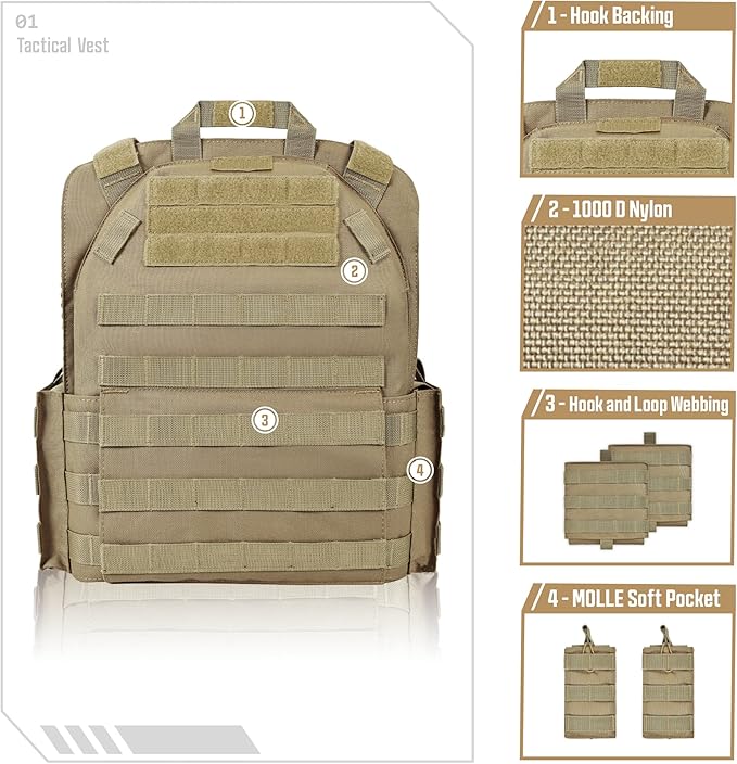 GFIRE Tactical Vest - Airsoft Lightweight Modular 3D Breathable Quick Release Vest, Adjustable Tactical Gear for Training