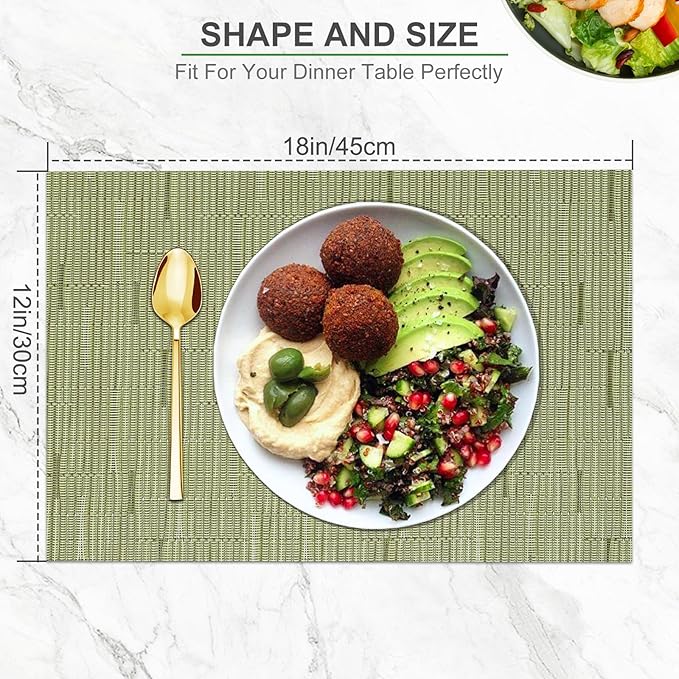 BETEAM Placemats Set of 6, Woven Vinyl Placemat for Dining Table Washable Wipeable Kitchen Place Mats Durable Indoor Outdoor Table Mats