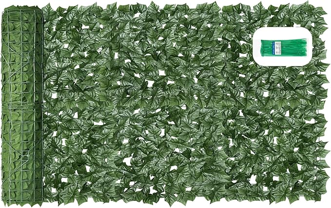 KASZOO Artificial Ivy Privacy Fence Screen, 100x40 in, 10 Pack, Green, Plastic & Polypropylene, Garden Style