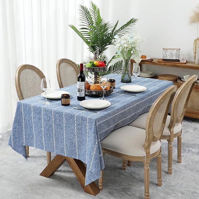 Chassic 60 x 84 inches Farmhouse Style Linen tablecloths, Wrinkle Resistant Washable Dining Room Table Cloths for Rectangle Tables - Blue