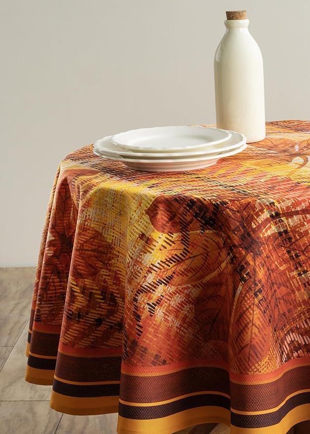 Maison d' Hermine Table Cloth Round Table 100% Cotton 63 Inches Fall Tablecloth Reusable Everyday Use for Thanksgiving Christmas Decorations Dining Farmhouse Party (Thanksgiving Tartan)