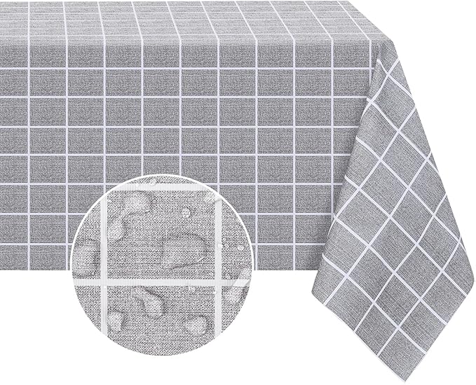 Romanstile Rectangle Vinyl Tablecloth, 100% Waterproof Oil-Proof Checkered Plastic Table Cloth, Heavy Duty Wipeable Table Covers for Dining, Camping, Picnic, Outdoor - 60 x 120 Inch, Grey