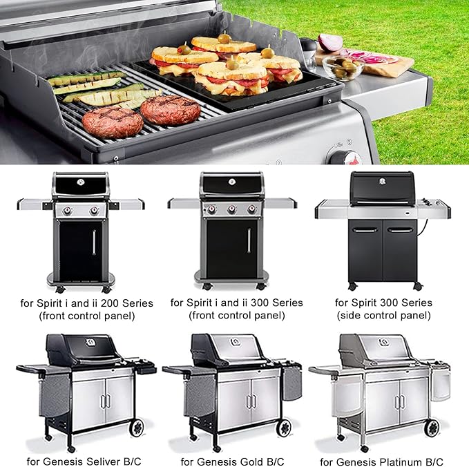 GasSaf 7658 Griddle for Weber Spirit 200 300, Grill Pan for Spirit II E-210 E-310, Grill Griddle for Genesis 1000-5000, Silver B/C, Replacement Parts for Weber 7597 7598 7637 7638 7525 Grates Insert