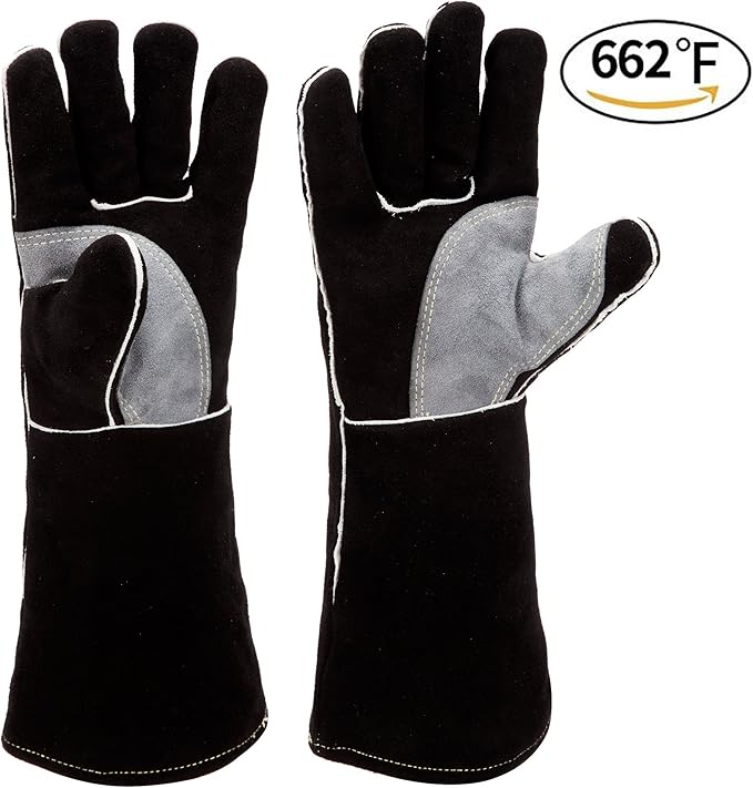 RAPICCA Welding Gloves 16IN Heat & Fire Resistant Leather for Stick MIG TIG Flux-Core Welder, Forge, Blacksmith, Fireplace, Wood Stove, Fire Pit, Furnace, Dry Ice Handling – Black – 662°F Protection