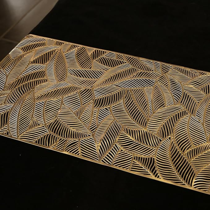 FAVE Gold Table Runner 72 inches Long Heat Resistant Hallowed-Out Vinyl Waterproof Washable Dinning Runner for Wedding, Banquet, Birthday, Party, Restaurant(Gold Rectangle)