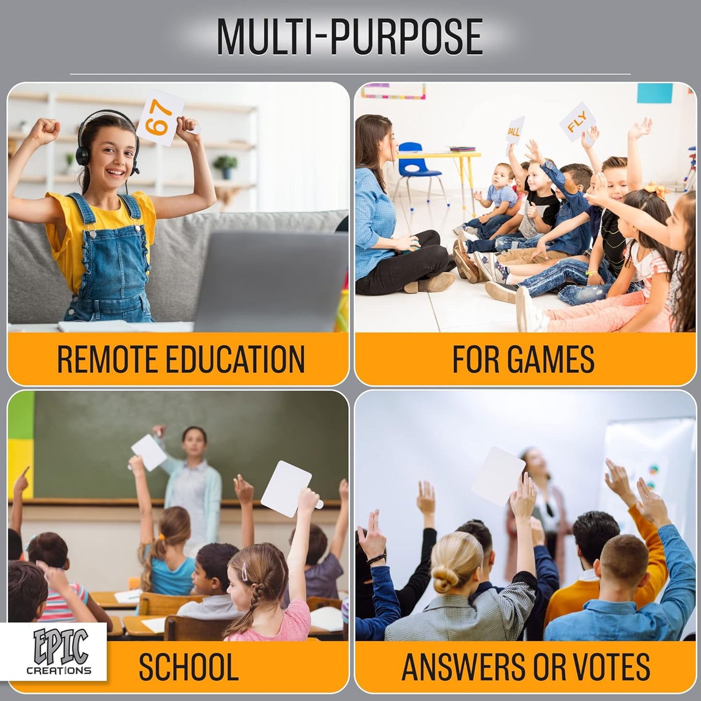 Epic Creations Dry Erase Paddles - 24 Pack 8.11 x 6.14 Inches - Double Sided Handheld Whiteboard - Dry Erase Signs - Hand Held White Board - Auction Paddles - White Board Paddles,Hand Dry Erase Board