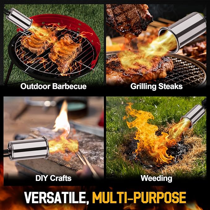Siasky Propane Torch with One-Click Max Fire, Flame Thrower Gun Charcoal Lighter with a Safety Lock, Kitchen Blow Torch for Cooking, BBQ, Sous Vide, Grill (Tank Not Included)