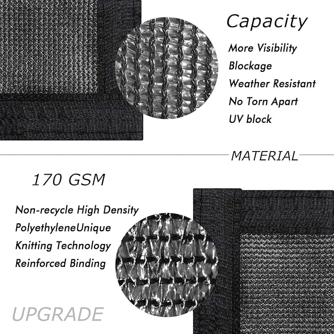 UPGRADE Privacy Fence Screen 4'x45' Black Outdoor 90% Visibility Blockage 170 GSM Mesh Shade Cover Panels for Backyard,Balcony,Home Decoration with Zip Ties,Customized Avaliable