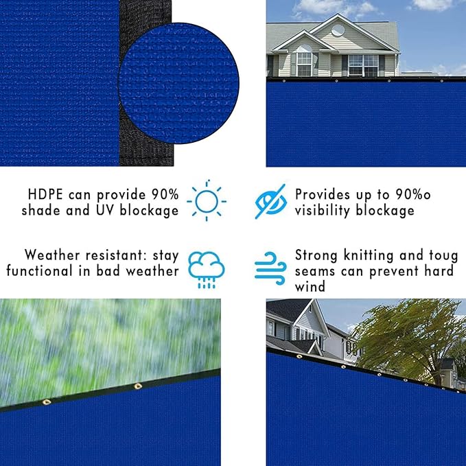 UPGRADE Privacy Screen 6' x 50' Fence Commercial Shade Cover with Brass Grommets Heavy Duty Perfect for Outdoor Back Yard, Blue, Customizable
