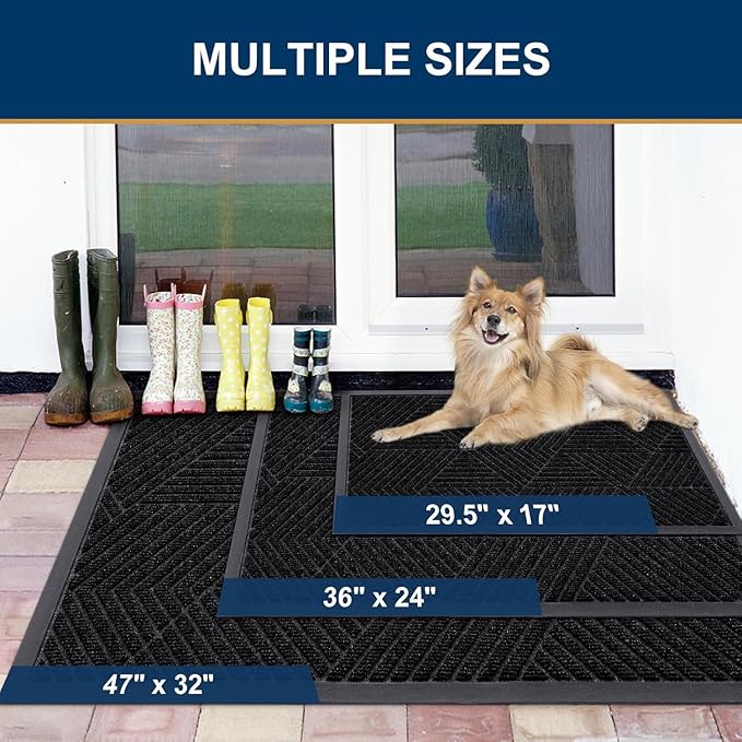 Smiry Front Door Mat Outside Entrance, Heavy Duty Sturdy Natural Rubber Doormat, Trap Dirt and Moisture, Easy Clean Low Profile Mats for Indoor Outdoor Entry, Irregular Triangle (33x21, Black)