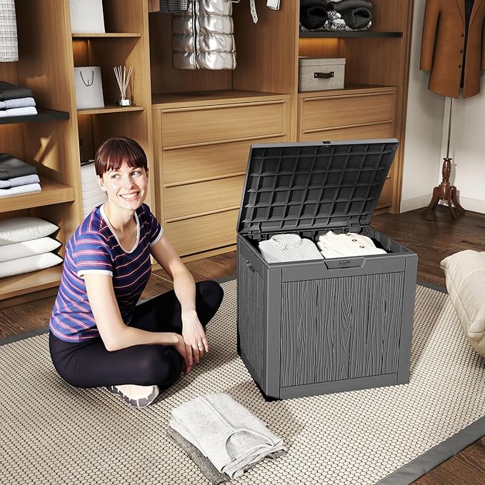30 Gallon Waterproof Outdoor Storage Box,Resin Deck Box,Lockable Outside Storage Box Container for Patio Furniure,Garden (30 Gallon Black)