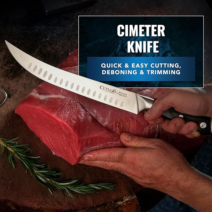 Cutluxe Butcher Knife Set – Cimeter Breaking & Bullnose Carving Knives for Meat Cutting – Professional Knife Set, Razor Sharp German Steel,Full Tang, Ergonomic, Butcher Knives for BBQ – Artisan Series