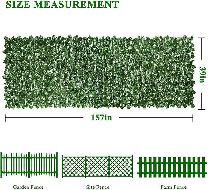 iCover Artificial Ivy Privacy Screen for Fence, 39x157in Strengthened Joint Prevent Leaves Falling Off, Faux Hedge Panels Greenery Vines, Decorative Fences for Outdoor Garden