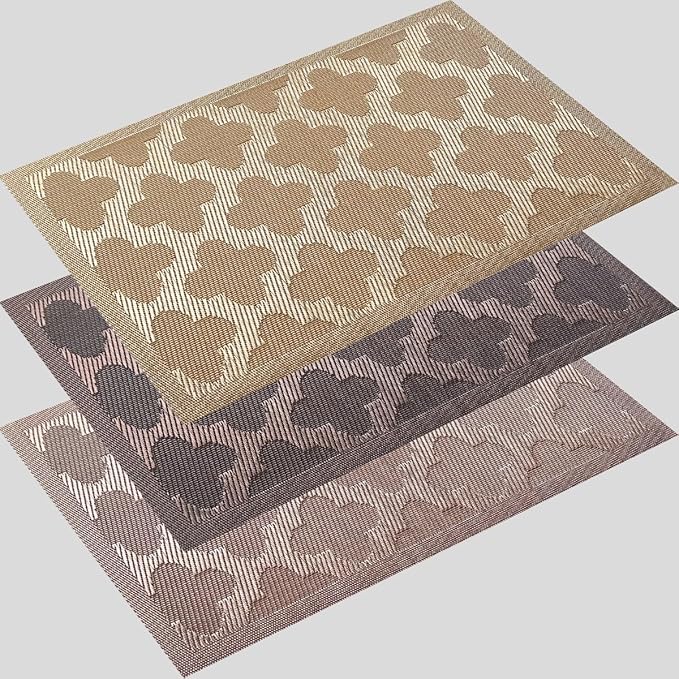 Elegant Placemats Vinyl Woven Heat-Resistant Placemats Set of 8 Washable Easy to Clean Table Mats for Dining Room and Decorate (Gold)
