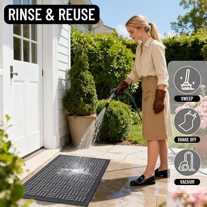 OLANLY Front Door Mat Outside Entrance 71x23, Absorbent, Heavy Duty Sturdy Natural Rubber Doormat Indoor Outdoor, Stain and Fade Resistant, Non-Slip Backing Low Profile Floor Mat for Entryway, Grey