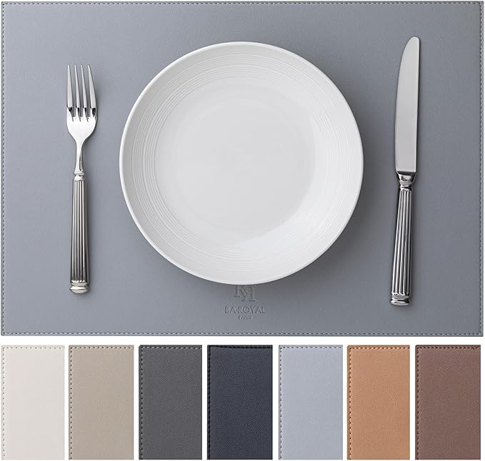 Faux Leather Placemats Set of 6 Vinyl Washable Wipeable Table Mats for Kitchen Dining Table Heat Resistant Waterproof Modern Indoor/Outdoor Placemats Non-Slip Easy Clean Place Mats (Gray)