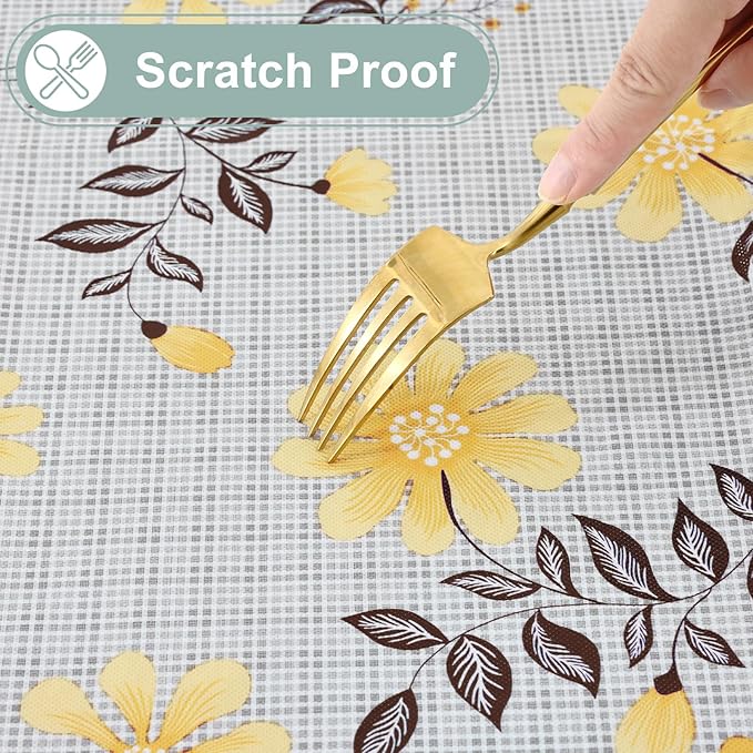 misaya Rectangle Waterproof Vinyl Table Cloth, Wipeable Tablecloth with Flannel Backing, Plastic Table Cover for Dinner, Picnic, Indoor and Outdoor (Yellow Flowers, 60" x 102")