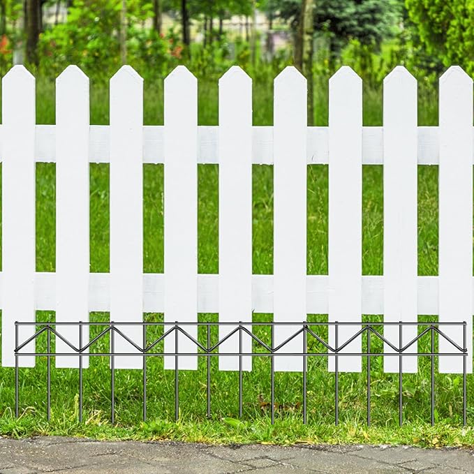 15 Pack 32" L x 10" H Animal Barrier Fence, No Dig Fence Patented Product, 5.5mm Galvanized Stakes with 2.1" Spacing, Anti Digging for Dogs Outdoor Yard Patio, Total 40Ft(L) X 10in(H) Black