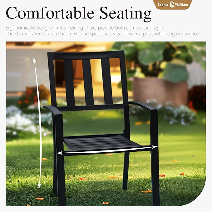 Sophia & William Patio Table and Chairs Set, Outdoor Dining Set for 4, 5 Piece Metal Patio Furniture, 37" Black Square Table(Stripe)