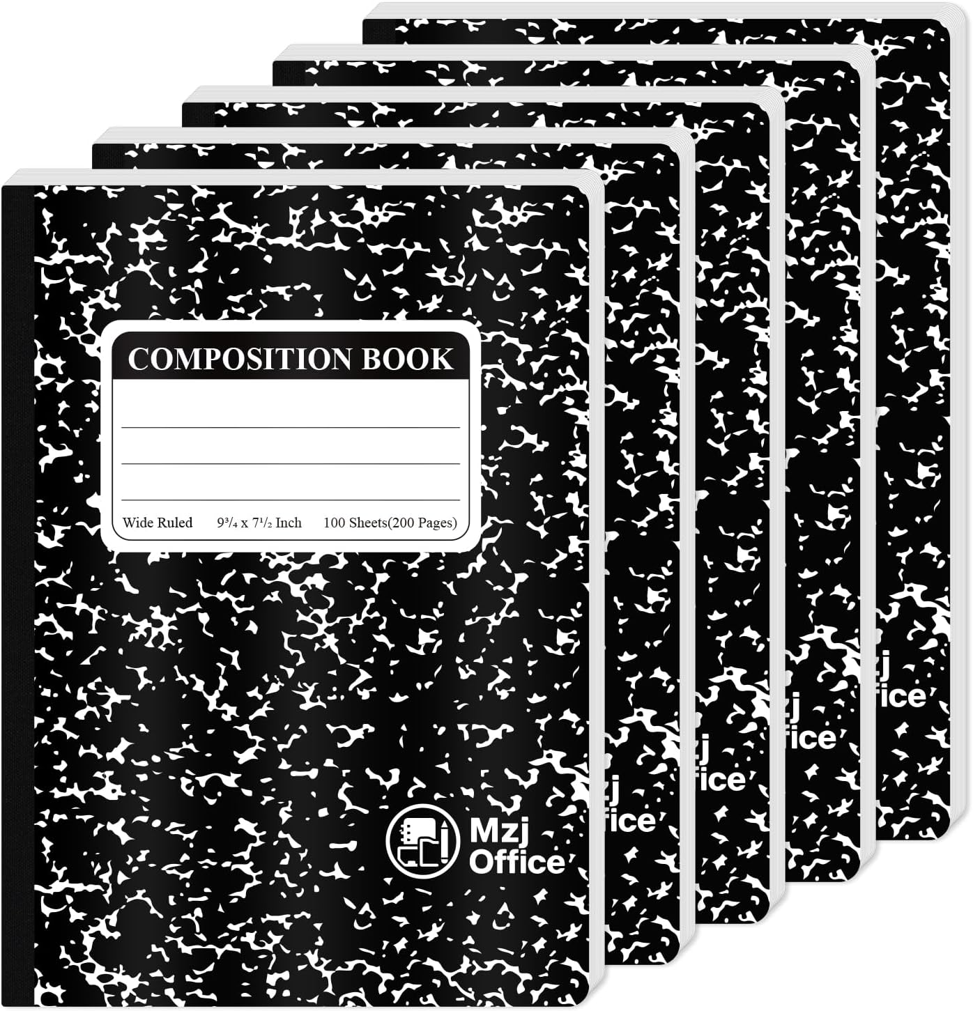 Marble Composition Notebook, 5-Pack Bulk Composition Notebooks Wide Ruled, 100 Sheets (200 Pages) 7-1/2" x 9-3/4" Marble Notebooks Wide Ruled, Classroom Must Haves-School Supplies College.