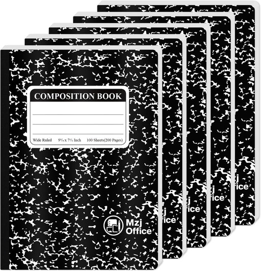 Marble Composition Notebook, 5-Pack Bulk Composition Notebooks Wide Ruled, 100 Sheets (200 Pages) 7-1/2" x 9-3/4" Marble Notebooks Wide Ruled, Classroom Must Haves-School Supplies College.