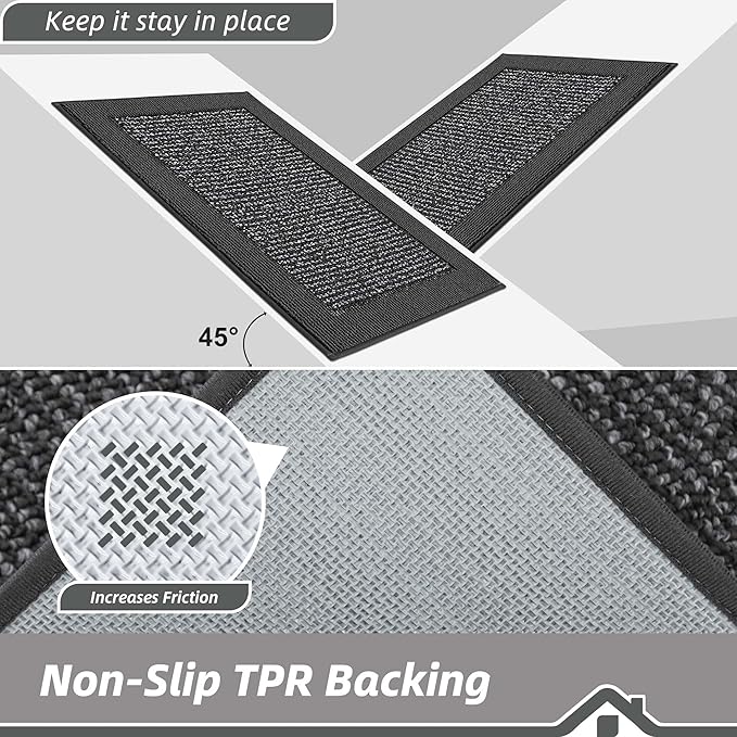 BEQHAUSE Indoor Door Mat 36" x 60", Dirt Trapper Door Mats Non-Slip Entryway Rugs Washable, Resist Dirt Absorbent Welcome Mat, Low Profile Floor Mats for Front Back Door and Entryway, Charcoal