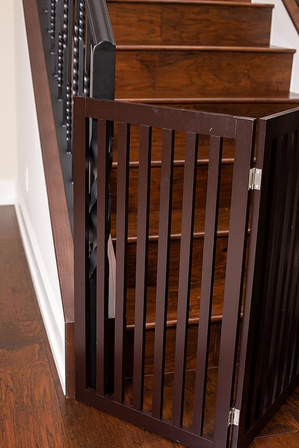 INTERNET'S BEST Dog Gate Indoor Freestanding Pet Barrier, Folding Wood Dog Fence, Extra Wide Doorway Puppy Gate, Indoor Animal Privacy Panel, Wooden Cat Fence - 4 Panel - 36", Espresso