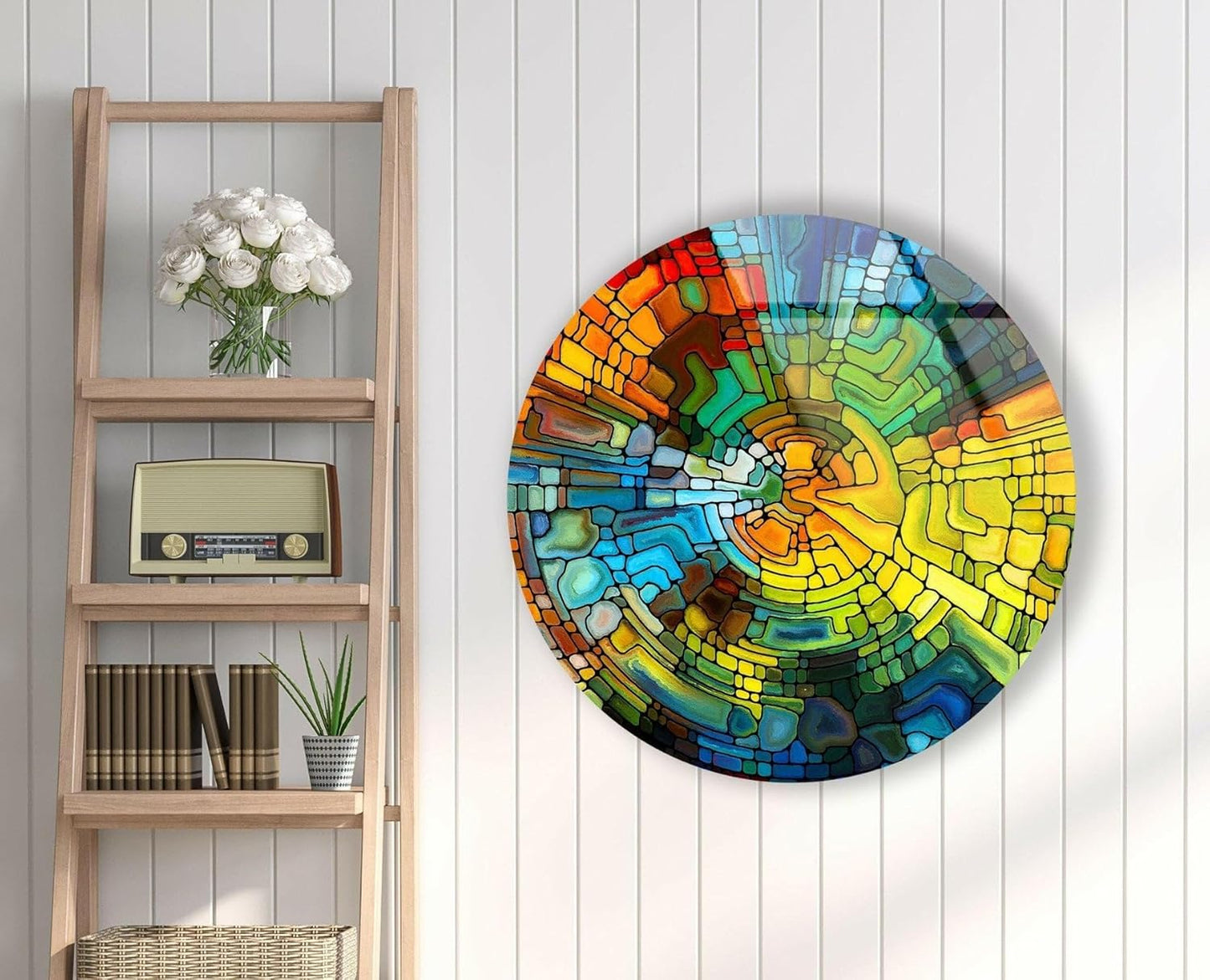 My Photostation.com 39,4''(100cm) Diameter Stained Yellow Round Glass Wall Art Tempered Glass Printing Wall Decor Large Wall Art Wall Hangings