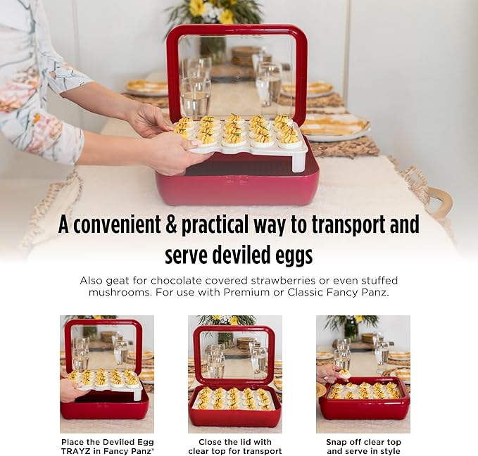 Fancy Panz- Limited-Edition Bundle - White Classic Aluminum Foil Pan Carrier with Lid + Deviled Egg + Charcuterie Insert - Food Serving Tray - Portable Casserole Carrier with Lid - Made in The USA