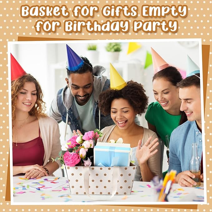 Pinkunn 48 Pcs Christmas Basket for Gifts Empty DIY Bulk Party Gift Basket Kit with Handles Market Trays for Packages Wrapping Wedding Party Anniversary Display(White,Polka Dots)