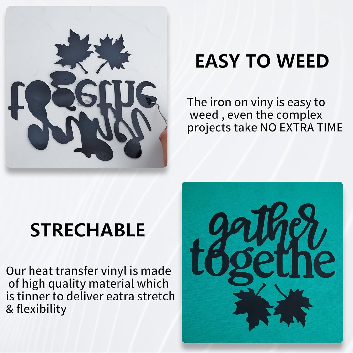 HTVVETUR Iron on Vinyl 2 Rolls 12" x 12ft HTV Black and White Heat Transfer Vinyl for T-Shirt HTV Vinyl Rolls for All Cutter Machine - Easy to Cut & Weed for Heat Transfer Design