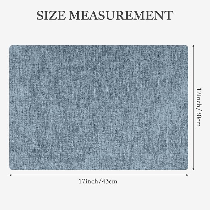 Faux Leather Heat Resistant Placemats Set of 6 – Waterproof Oilproof Wipeable Dining PU Vinyl Place Mat Easy Clean Table Mats for Kitchen/Dining/Party/Holiday, Blue