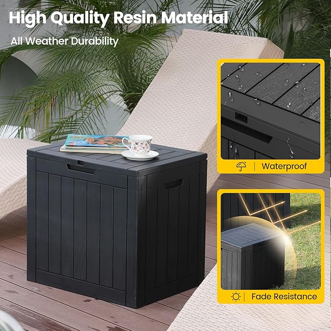 Zapdos Outdoor Storage Box, 31 Gallon Deck Box Indoor and Outdoor Use, Waterproof Resin Storage Bin for Package Delivery Patio Cushions Gardening Tools, Lockable, UV Resistant, Black