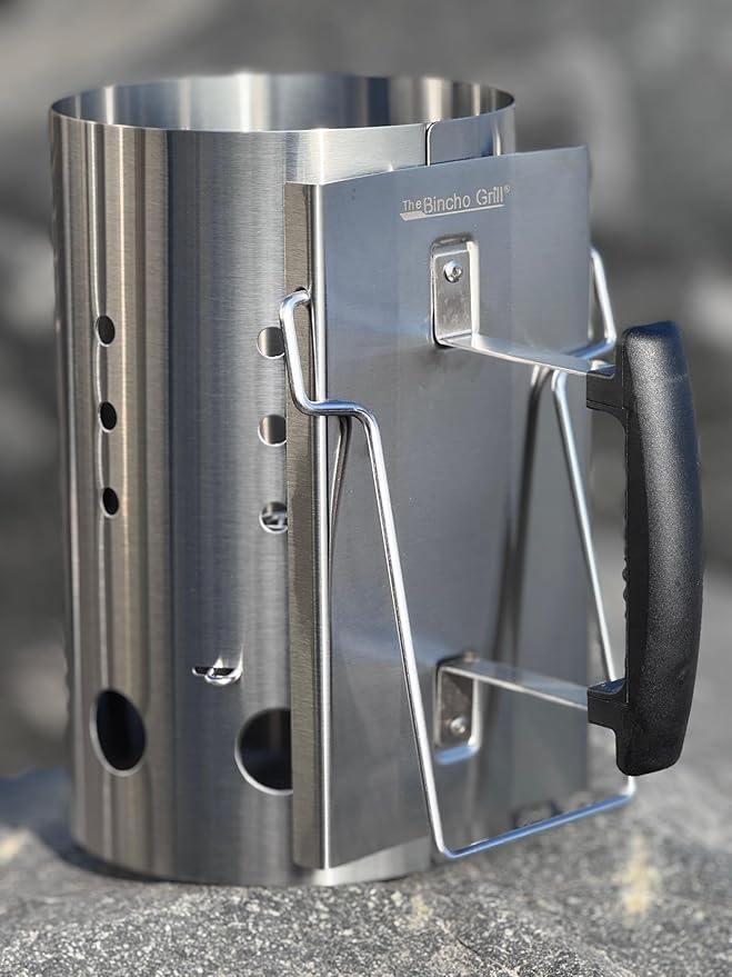 The Bincho Grill Stainless Steel Charcoal Chimney Starter – Perfect for Binchotan Charcoal & All Lump Charcoals, Built for Extreme Heat, Rust Resistant, Heat Shield Handle